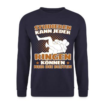 Lustiger Ringen Ringer Spruch für Kämpfer & - Unisex Pullover - Navy - Vorne - Alina (178cm) & Michal (187cm)