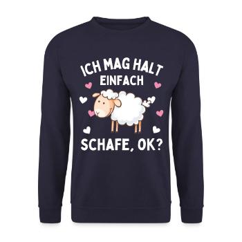 I JUST LIKE SHEEP! Sheep Shepherd Sheep - Unisex Sweatshirt - navy - Front - Alina (178cm) & Michal (187cm)