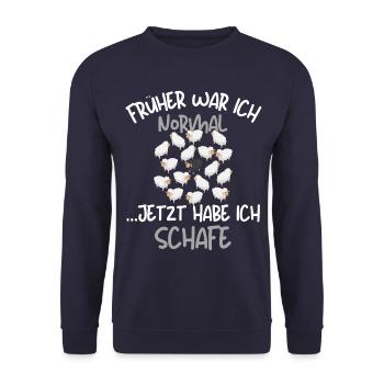 Ich habe Schafe! Lustige Schäferei Schafhirte - Unisex Pullover - Navy - Vorne - Alina (178cm) & Michal (187cm)