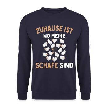 Home is where my sheep are! Sheep Shepherd - Unisex Sweatshirt - navy - Front - Alina (178cm) & Michal (187cm)