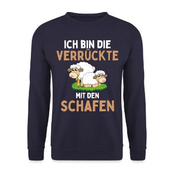 I'M THE CRAZY ONE WITH THE SHEEP - Sheep - Unisex Sweatshirt - navy - Front - Alina (178cm) & Michal (187cm)