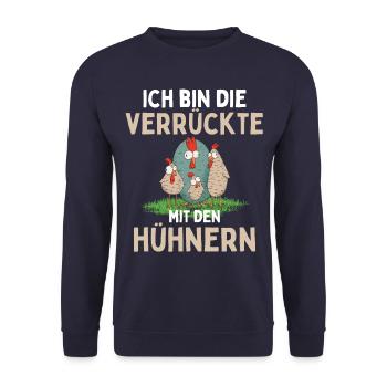 JE SUIS LE FOU AVEC LES POULETS Drôle - Sweat-shirt Unisexe - marine - Devant - Alina (178cm) & Michal (187cm)