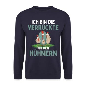 JE SUIS LE FOU AVEC LES POULETS Drôle - Sweat-shirt Unisexe - marine - Devant - Alina (178cm) & Michal (187cm)
