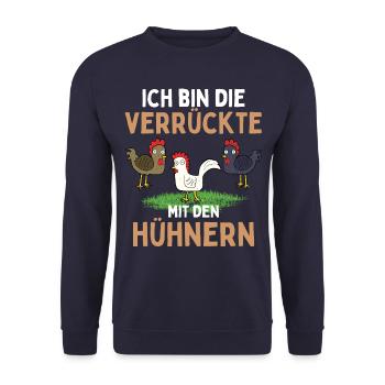 JE SUIS LE FOU AVEC LES POULETS Drôle - Sweat-shirt Unisexe - marine - Devant - Alina (178cm) & Michal (187cm)