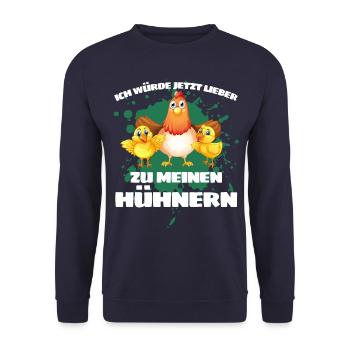I WOULD LOVE TO MY CHICKENS NOW! - Unisex Sweatshirt - navy - Front - Alina (178cm) & Michal (187cm)