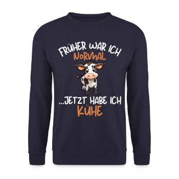 J’AVAIS L’HABITUDE D’ÊTRE NORMALMAINTENANT J’AI DES VACHES Des choses drôles - Sweat-shirt Unisexe - marine - Devant - Alina (178cm) & Michal (187cm)