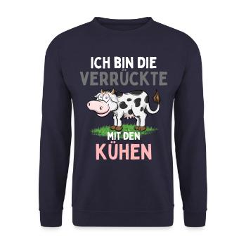 ICH BIN DIE VERRÜCKTE MIT DEN KÜHEN Lustiges - Unisex Pullover - Navy - Vorne - Alina (178cm) & Michal (187cm)