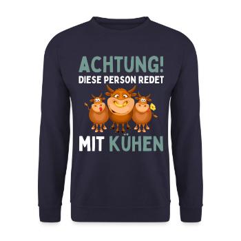 ACHTUNG! DIESE PERSON REDET MIT KÜHEN! Lustiges - Unisex Pullover - Navy - Vorne - Alina (178cm) & Michal (187cm)