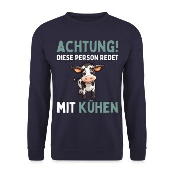 ACHTUNG! DIESE PERSON REDET MIT KÜHEN! Lustiges - Unisex Pullover - Navy - Vorne - Alina (178cm) & Michal (187cm)