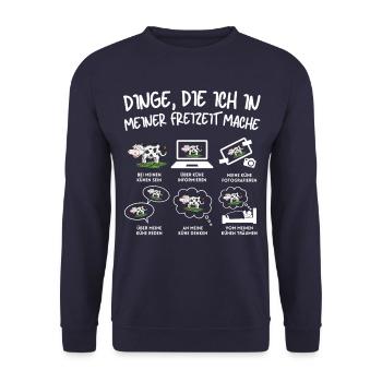 LUSTIGE KÜHE KUH BAUER SPRUCH Lustiges Bäuerin Kuh - Unisex Pullover - Navy - Vorne - Alina (178cm) & Michal (187cm)