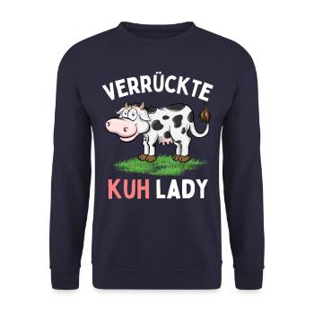 CRAZY COW LADY - Funny Farmer's Wife Farmer - Unisex Sweatshirt - navy - Front - Alina (178cm) & Michal (187cm)