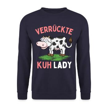 CRAZY COW LADY - Funny Farmer's Wife Farmer - Unisex Sweatshirt - navy - Front - Alina (178cm) & Michal (187cm)