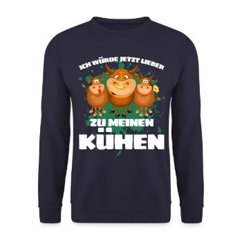 I'D RATHER GO TO MY COWS NOW! Fun - Unisex Sweatshirt - navy - Front - Alina (178cm) & Michal (187cm)