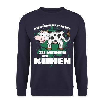I'D RATHER GO TO MY COWS NOW! Fun - Unisex Sweatshirt - navy - Front - Alina (178cm) & Michal (187cm)
