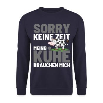 NO TIME! MY COWS NEED ME! Fun - Unisex Sweatshirt - navy - Front - Alina (178cm) & Michal (187cm)