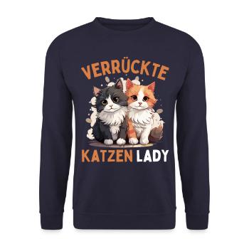 FOLLE DAME DES CHATS ! Drôles De Femmes Chats - Sweat-shirt Unisexe - marine - Devant - Alina (178cm) & Michal (187cm)