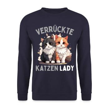 FOLLE DAME DES CHATS ! Drôles De Femmes Chats - Sweat-shirt Unisexe - marine - Devant - Alina (178cm) & Michal (187cm)