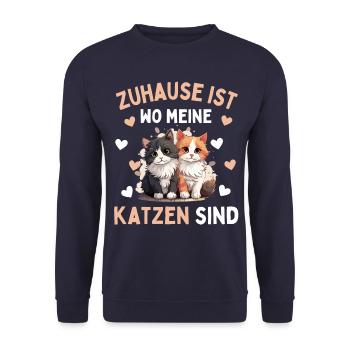 J’AIME LES CHATS ! Drôle de chat chat - Sweat-shirt Unisexe - marine - Devant - Alina (178cm) & Michal (187cm)