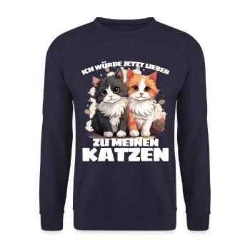 JE PRÉFÈRE ALLER VOIR MES CHATS TOUT DE SUITE - Sweat-shirt Unisexe - marine - Devant - Alina (178cm) & Michal (187cm)