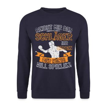 FUNNY TABLE TENNIS SAYING - HAND ME THE - Unisex Sweatshirt - navy - Front - Alina (178cm) & Michal (187cm)