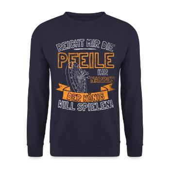 Lustiger Darts Spruch REICHT MIR DIE PFEILE IHR - Unisex Pullover - Navy - Vorne - Alina (178cm) & Michal (187cm)