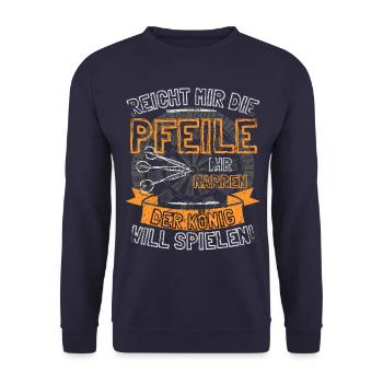 Drôles de fléchettes disant DONNE-MOI LES FLÈCHES À ELLE - Sweat-shirt Unisexe - marine - Devant - Alina (178cm) & Michal (187cm)