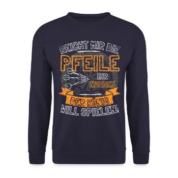 Drôles de fléchettes disant DONNE-MOI LES FLÈCHES À ELLE - Sweat-shirt Unisexe - marine - Devant - Alina (178cm) & Michal (187cm)