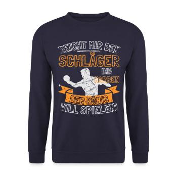 FUNNY TABLE TENNIS SAYING - HAND ME THE - Unisex Sweatshirt - navy - Front - Alina (178cm) & Michal (187cm)