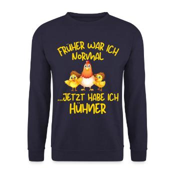 I USED TO BE NORMAL, NOW I HAVE CHICKENS - Unisex Sweatshirt - navy - Front - Alina (178cm) & Michal (187cm)