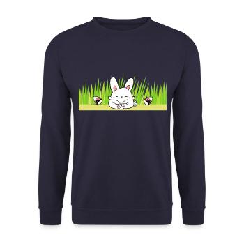 Happy Easter Osterhase Frohe Ostern Ostermotiv - Unisex Pullover - Navy - Vorne - Alina (178cm) & Michal (187cm)