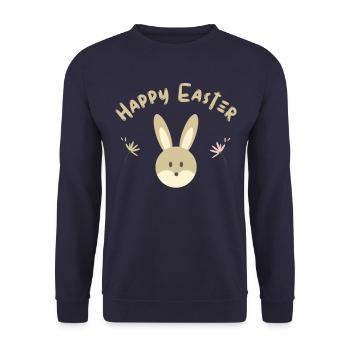 Happy Easter Osterhase Frohe Ostern Ostermotiv - Unisex Pullover - Navy - Vorne - Alina (178cm) & Michal (187cm)