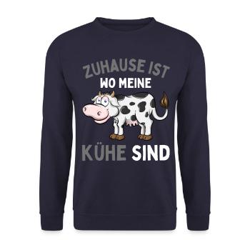 ZUHAUSE IST WO MEINE KÜHE SIND! Lustiges Bauer - Unisex Pullover - Navy - Vorne - Alina (178cm) & Michal (187cm)