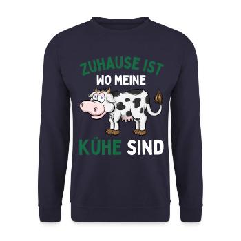 ZUHAUSE IST WO MEINE KÜHE SIND! Lustiges Bauer - Unisex Pullover - Navy - Vorne - Alina (178cm) & Michal (187cm)