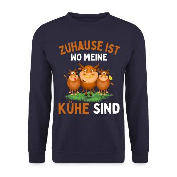 ZUHAUSE IST WO MEINE KÜHE SIND! Lustiges Bauer - Unisex Pullover - Navy - Vorne - Alina (178cm) & Michal (187cm)