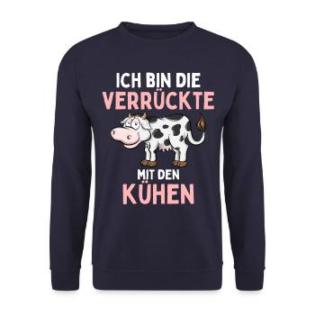 ICH BIN DIE VERRÜCKTE MIT DEN KÜHEN Lustiges - Unisex Pullover - Navy - Vorne - Alina (178cm) & Michal (187cm)