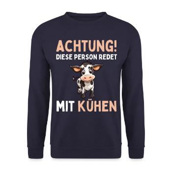 ACHTUNG! DIESE PERSON REDET MIT KÜHEN! Lustiges - Unisex Pullover - Navy - Vorne - Alina (178cm) & Michal (187cm)