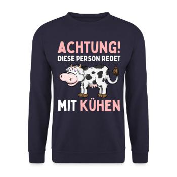 ACHTUNG! DIESE PERSON REDET MIT KÜHEN! Lustiges - Unisex Pullover - Navy - Vorne - Alina (178cm) & Michal (187cm)