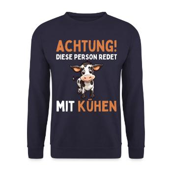 ACHTUNG! DIESE PERSON REDET MIT KÜHEN! Lustiges - Unisex Pullover - Navy - Vorne - Alina (178cm) & Michal (187cm)