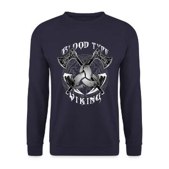 Blutgruppe Wikinger, nordisch, Odin horn - Unisex Pullover - Navy - Vorne - Alina (178cm) & Michal (187cm)