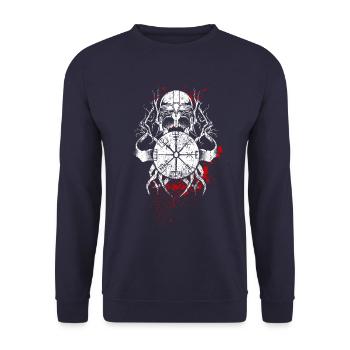 Pagan Roots, Aegishjalmur, Helm of Awe - Unisex Sweatshirt - navy - Front - Alina (178cm) & Michal (187cm)