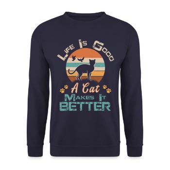 Vintage Black Cat Life Is Good A Cat Makes It Bett - Sweat-shirt Unisexe - marine - Devant - Alina (178cm) & Michal (187cm)
