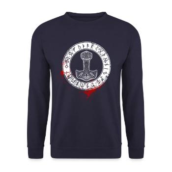 Thorshammer und Runen, nordisch, Wikinger - Unisex Pullover - Navy - Vorne - Alina (178cm) & Michal (187cm)