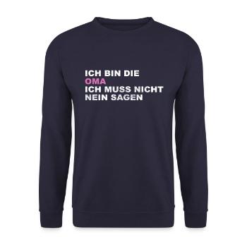 Oma Spruch - Unisex Pullover - Navy - Vorne - Alina (178cm) & Michal (187cm)