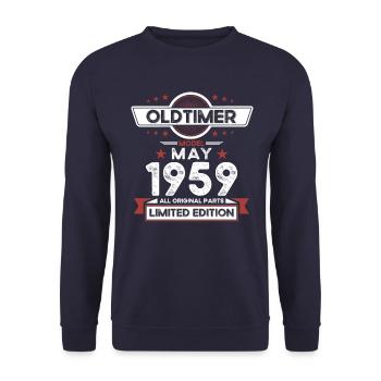 65. Geburtstag Mann Oldtimer Mai Jahrgang 1959 - Unisex Pullover - Navy - Vorne - Alina (178cm) & Michal (187cm)