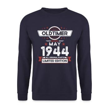 80e anniversaire homme Vintage Mai Vintage 1944 - Sweat-shirt Unisexe - marine - Devant - Alina (178cm) & Michal (187cm)