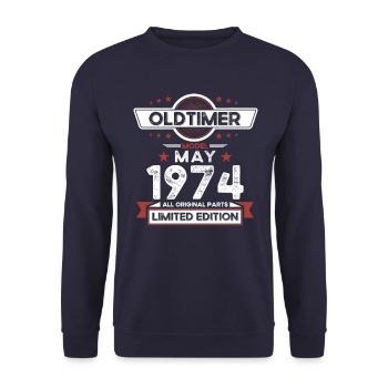 50th Birthday Man Vintage May Vintage 1974 - Unisex Sweatshirt - navy - Front - Alina (178cm) & Michal (187cm)