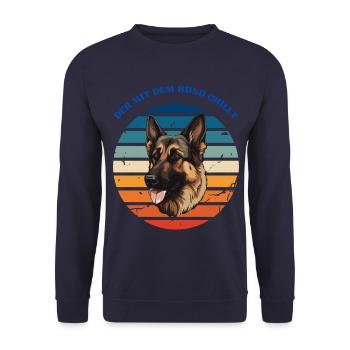 Der mit dem schäferhund chillt - Unisex Pullover - Navy - Vorne - Alina (178cm) & Michal (187cm)