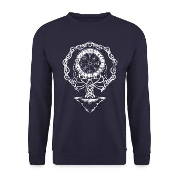 Yggdrasil, Vegvisir und Runen, nordisch, Wikinger - Unisex Pullover - Navy - Vorne - Alina (178cm) & Michal (187cm)