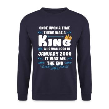 Once upon a time there was a king. January 2000 Birthday - Unisex Sweatshirt - navy - Front - Alina (178cm) & Michal (187cm)