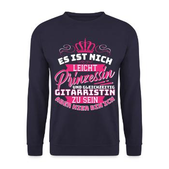 Prinzessin & Gitarristin - Das lustige Gitarren - Unisex Pullover - Navy - Vorne - Alina (178cm) & Michal (187cm)